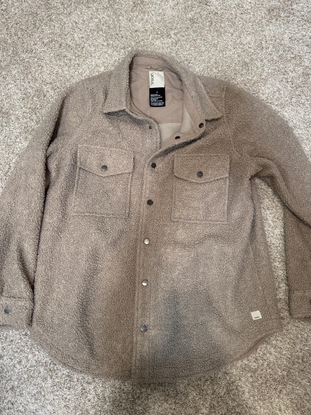 Vuori Taupe Sherpa Shirt Jacket with Chest Pockets